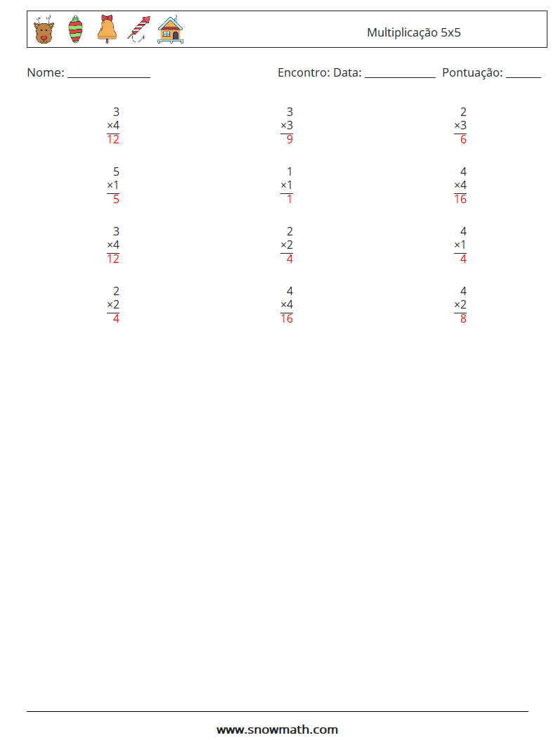 (12) Multiplicação 5x5 planilhas matemáticas 3 Pergunta, Resposta