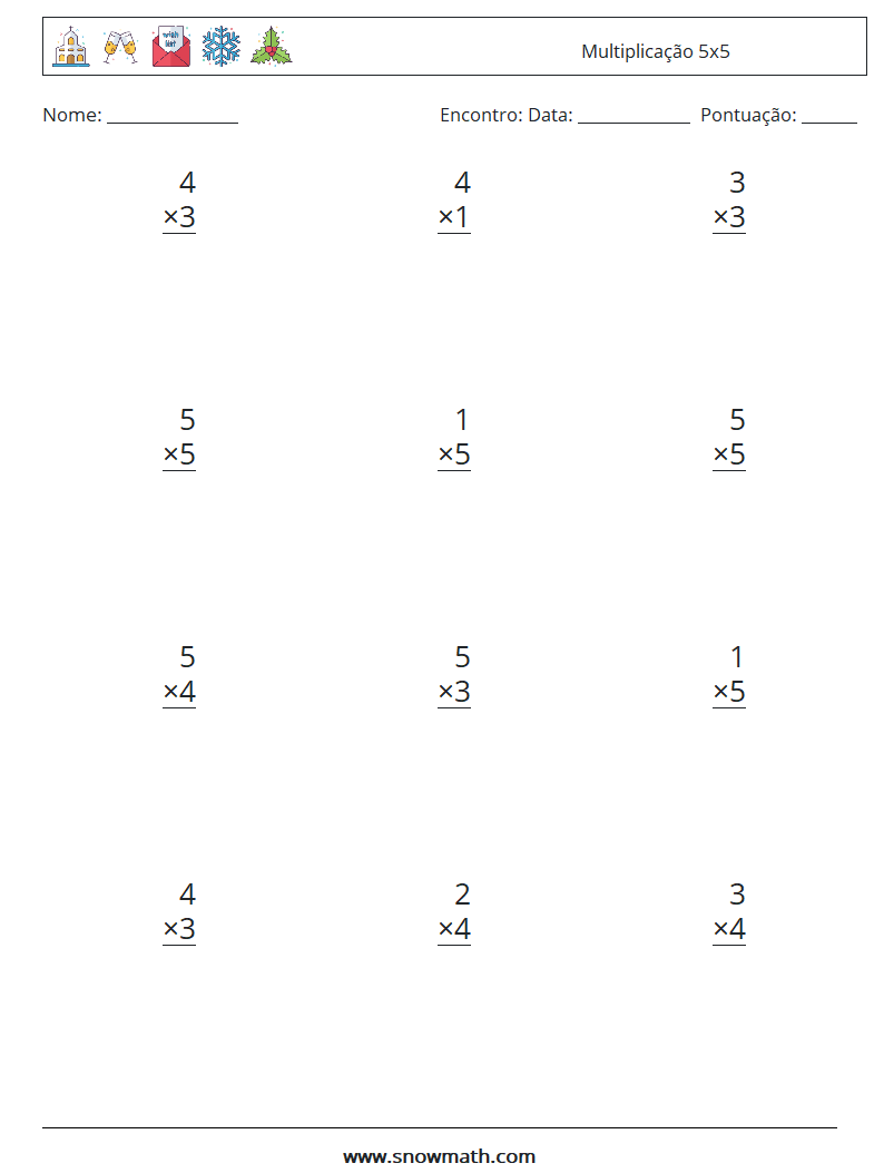 (12) Multiplicação 5x5 planilhas matemáticas 4