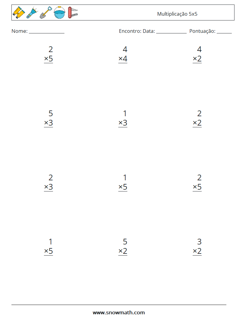 (12) Multiplicação 5x5 planilhas matemáticas 5