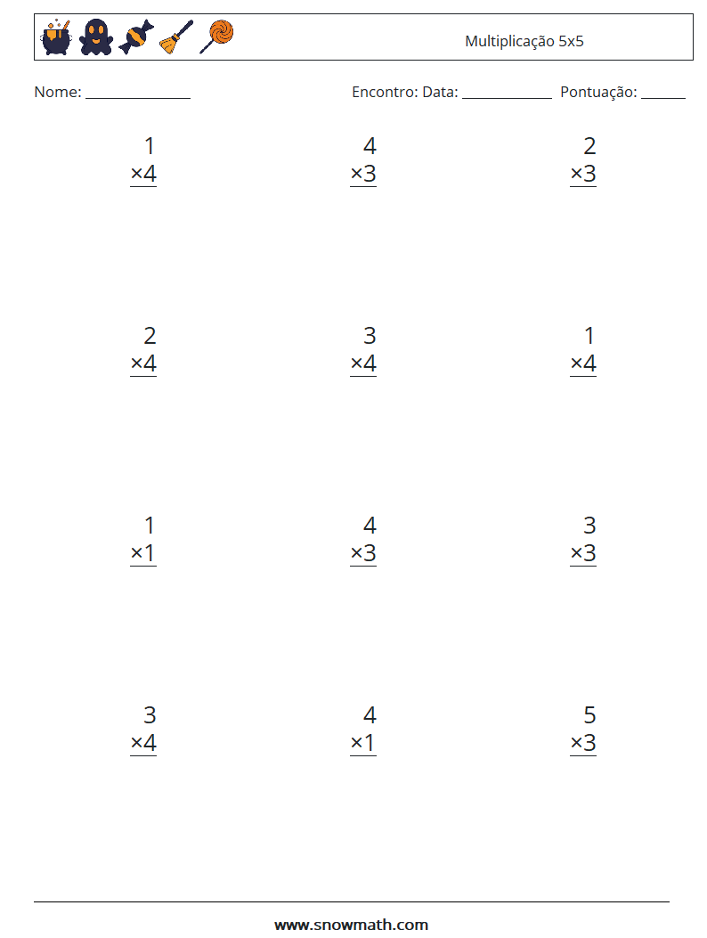 (12) Multiplicação 5x5 planilhas matemáticas 7