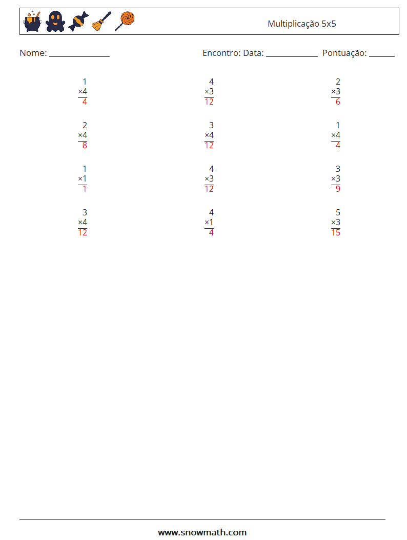 (12) Multiplicação 5x5 planilhas matemáticas 7 Pergunta, Resposta