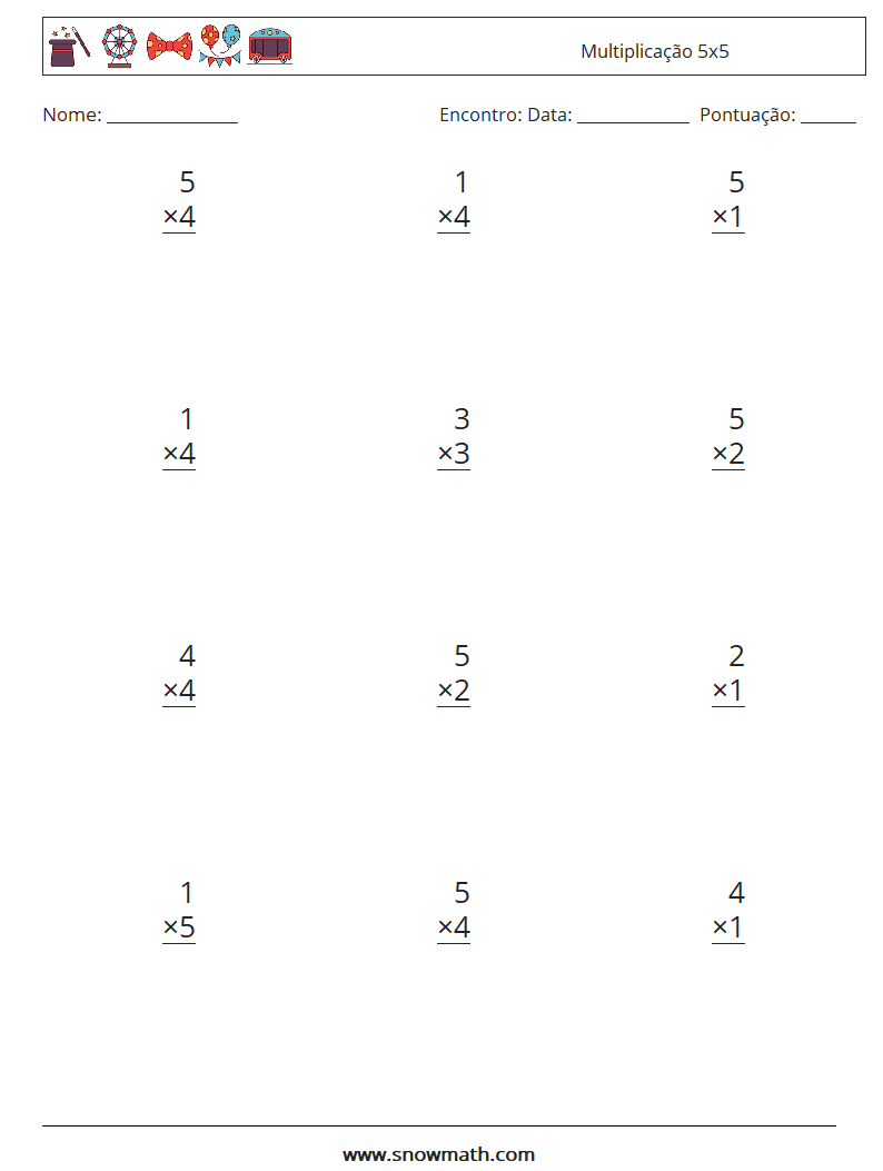 (12) Multiplicação 5x5 planilhas matemáticas 9