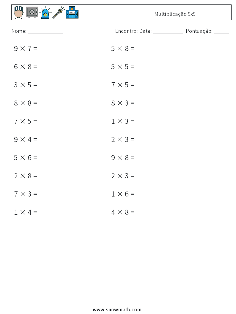 (20) Multiplicação 9x9 planilhas matemáticas 1