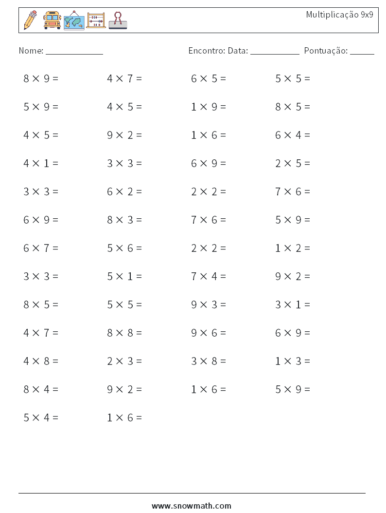 (50) Multiplicação 9x9