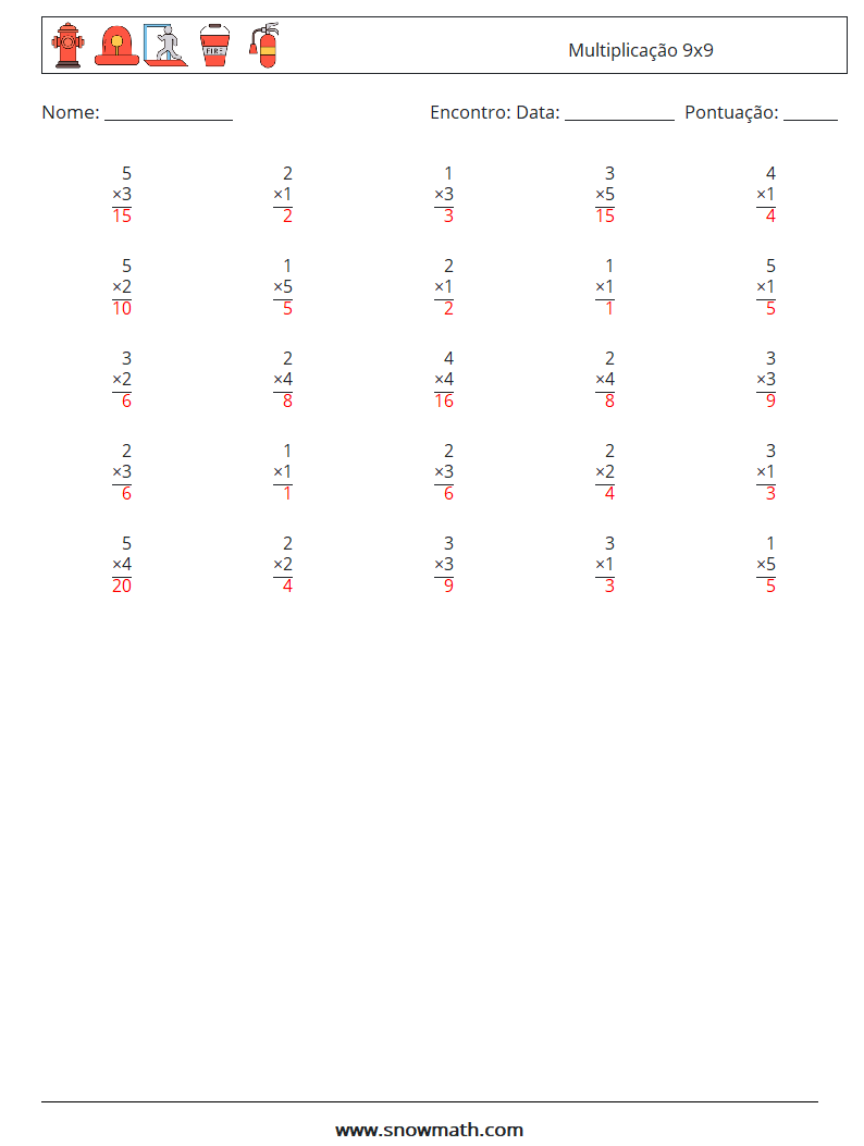 (25) Multiplicação 9x9 planilhas matemáticas 1 Pergunta, Resposta