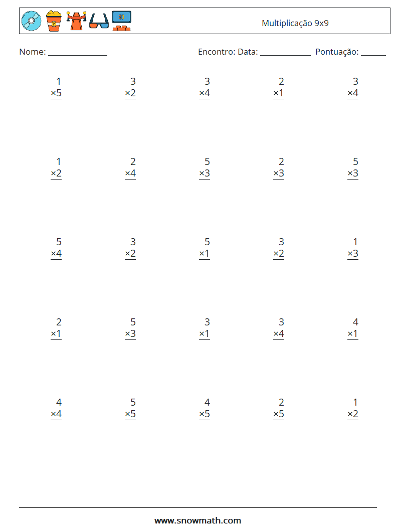 (25) Multiplicação 9x9 planilhas matemáticas 4