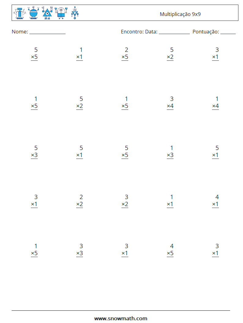 (25) Multiplicação 9x9 planilhas matemáticas 6