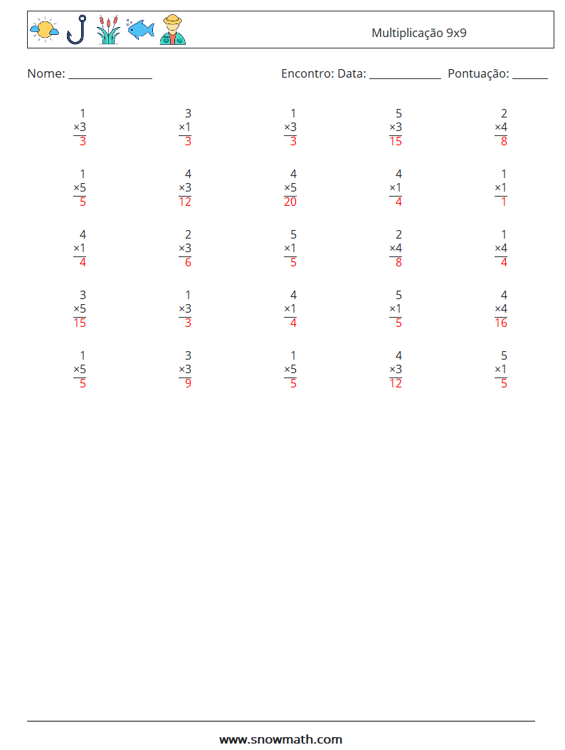 (25) Multiplicação 9x9 planilhas matemáticas 8 Pergunta, Resposta