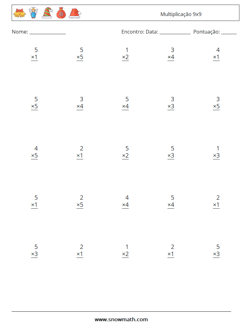 (25) Multiplicação 9x9 planilhas matemáticas 9