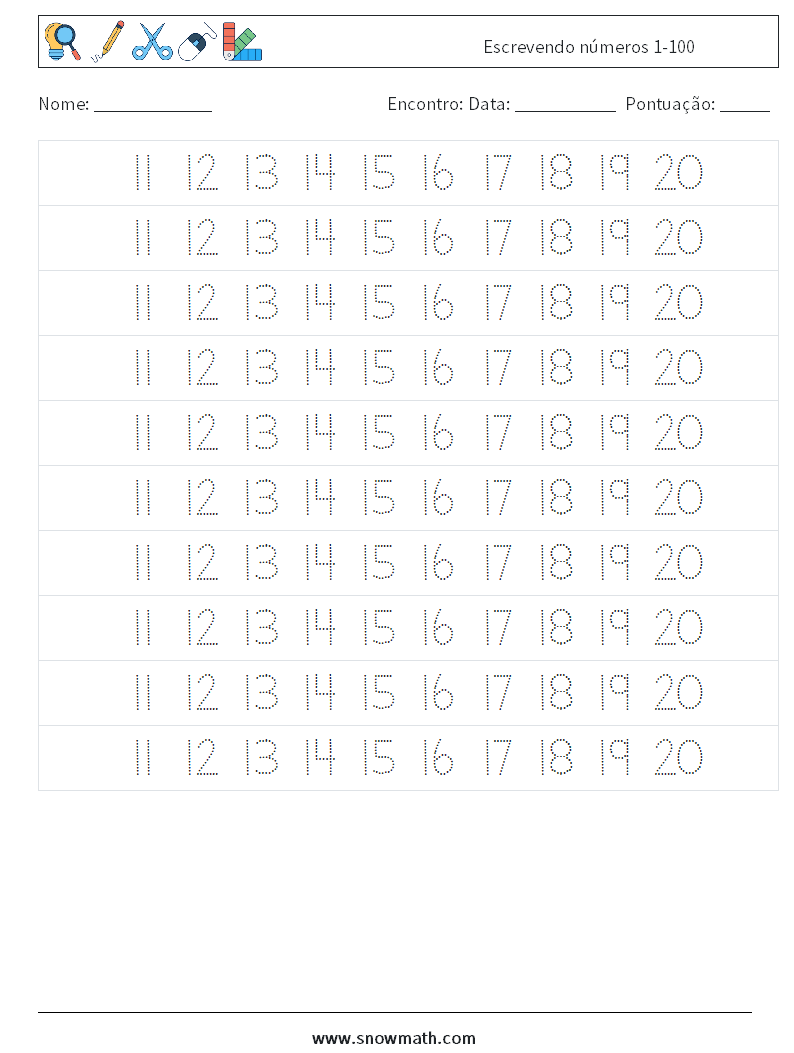 Escrevendo números 1-100 planilhas matemáticas 23