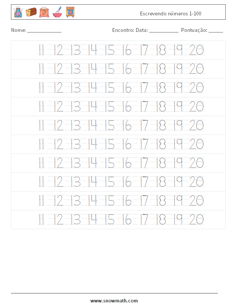 Escrevendo números 1-100 planilhas matemáticas 24