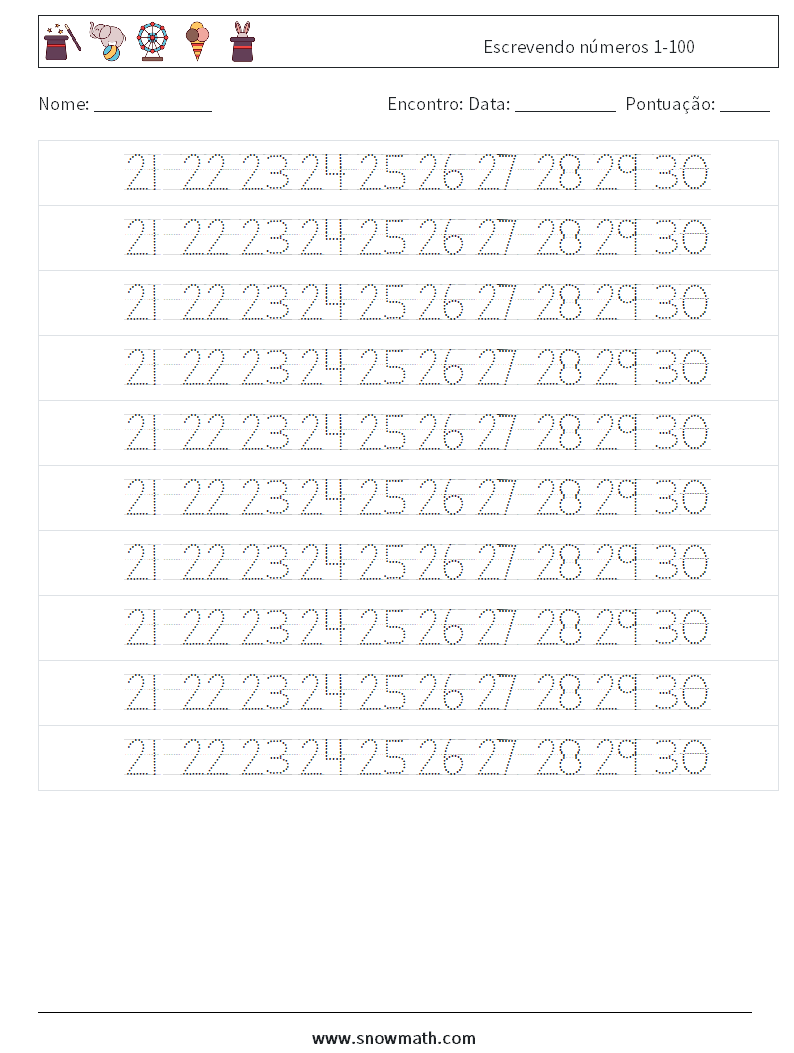 Escrevendo números 1-100 planilhas matemáticas 26