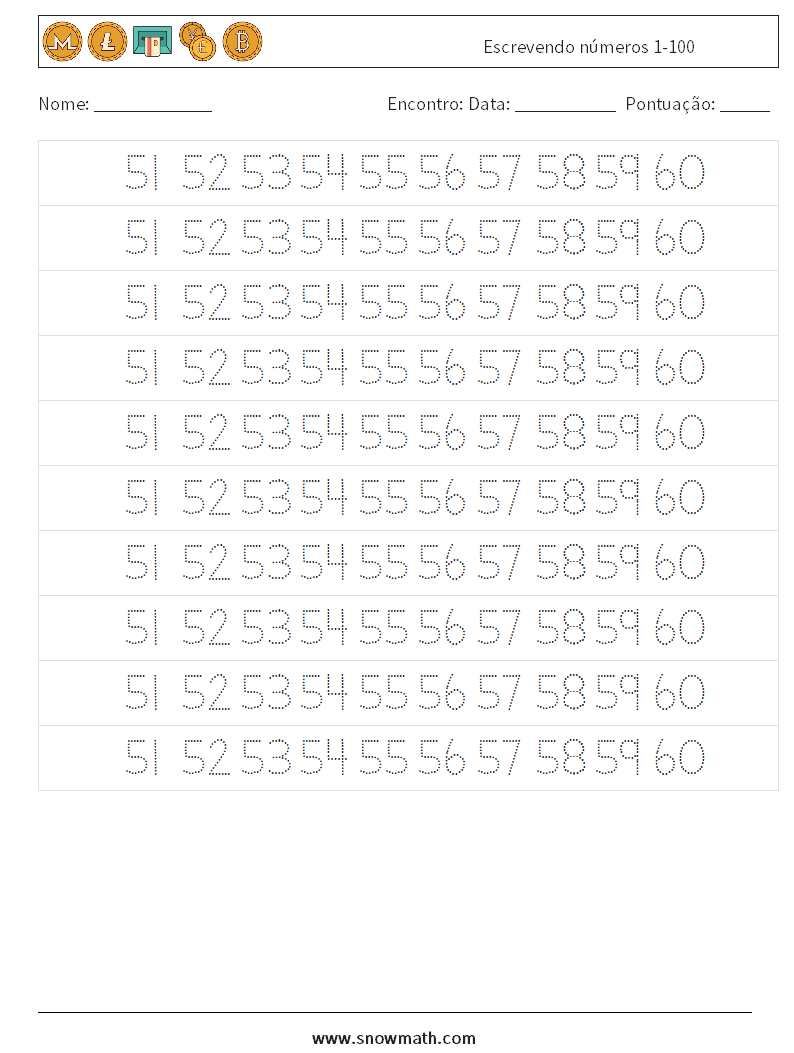 Escrevendo números 1-100 planilhas matemáticas 31