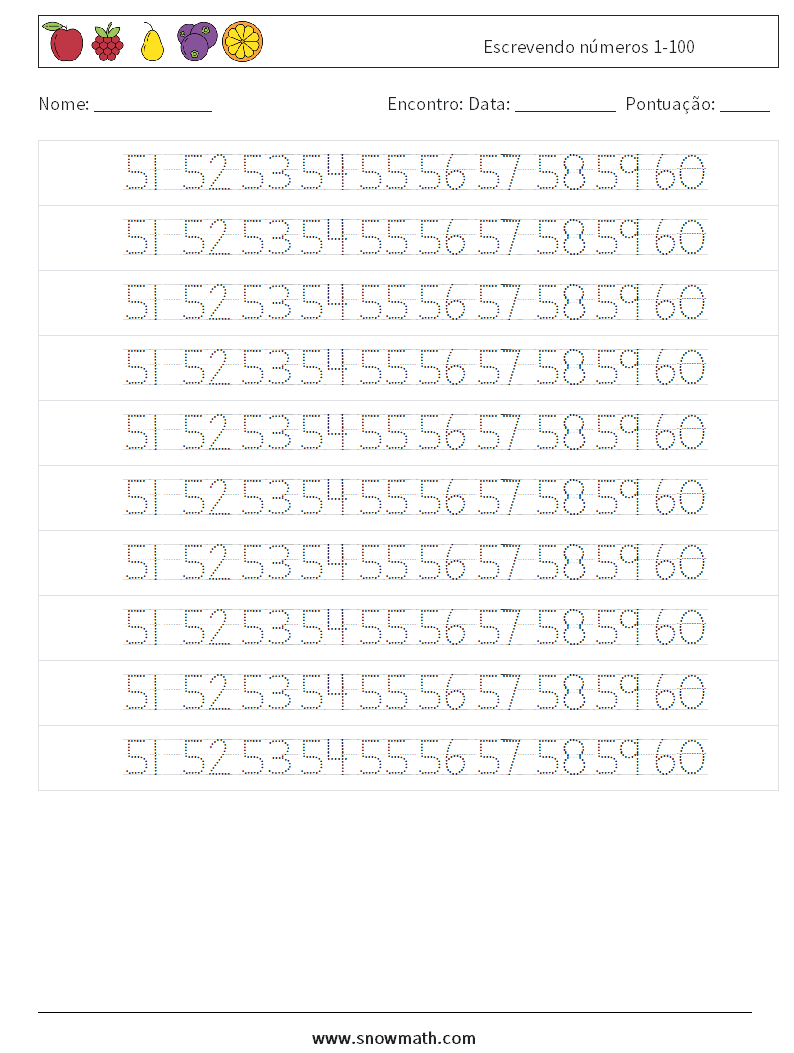 Escrevendo números 1-100 planilhas matemáticas 32
