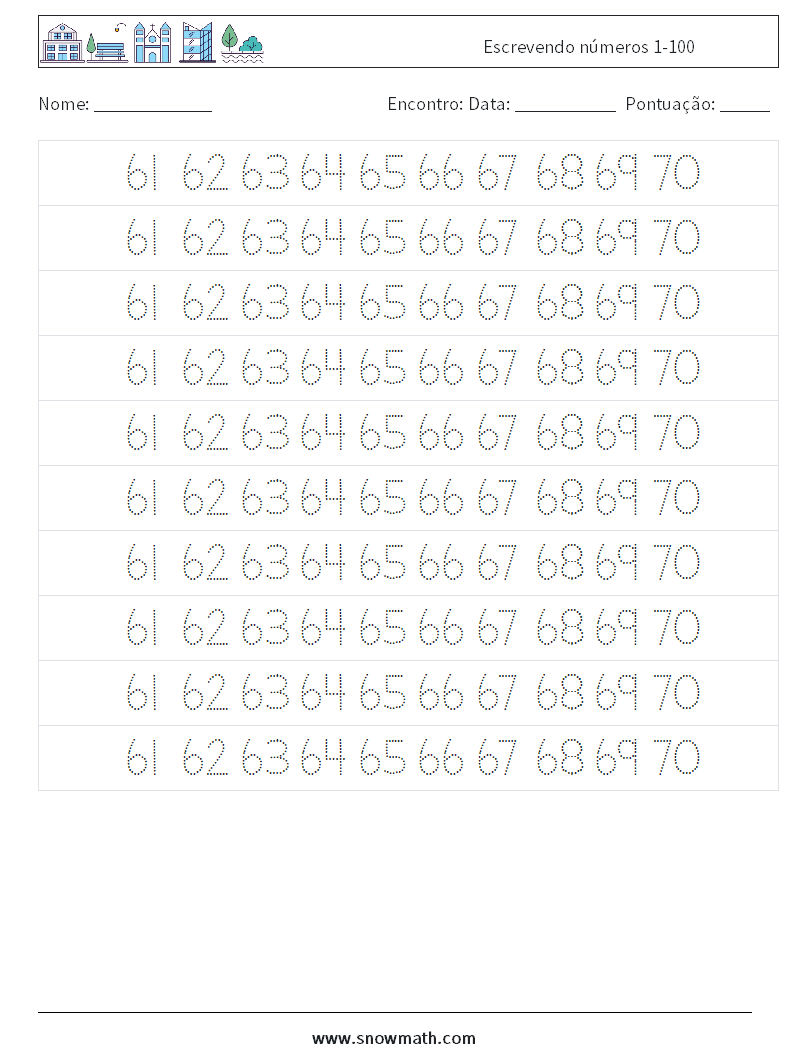 Escrevendo números 1-100 planilhas matemáticas 33
