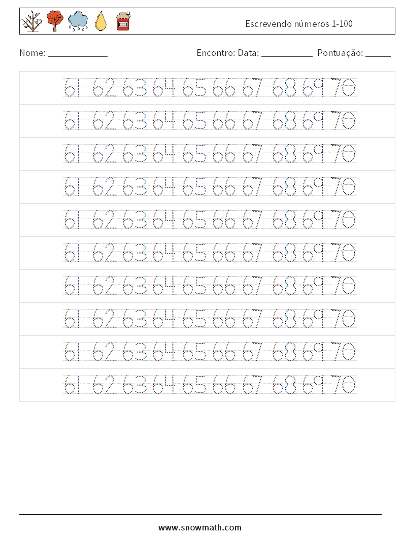 Escrevendo números 1-100 planilhas matemáticas 34