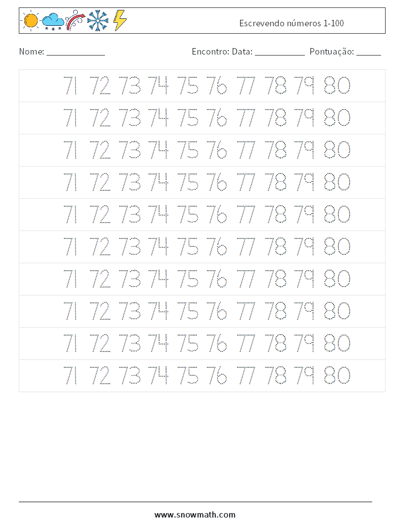 Escrevendo números 1-100 planilhas matemáticas 35