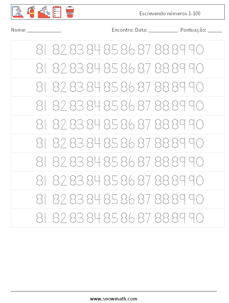 Escrevendo números 1-100 planilhas matemáticas 37