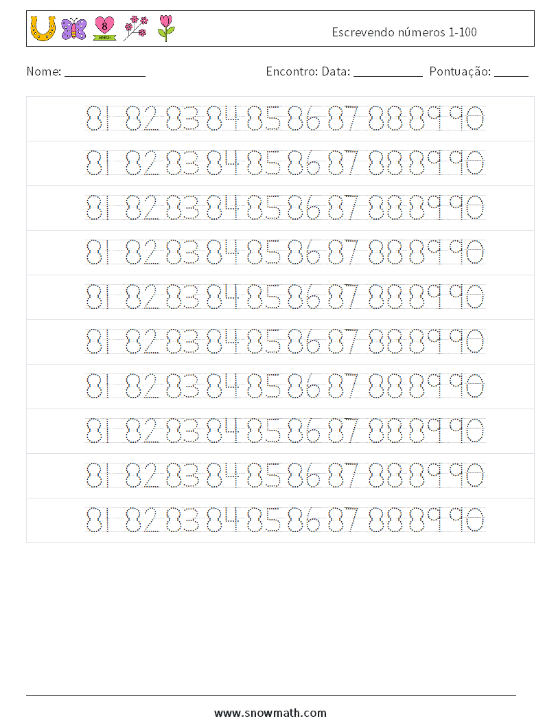 Escrevendo números 1-100 planilhas matemáticas 38