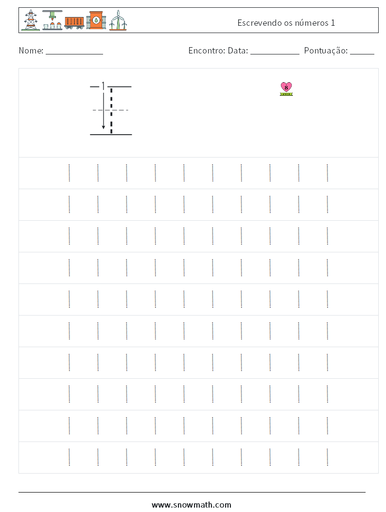 Escrevendo os números 1 planilhas matemáticas 1