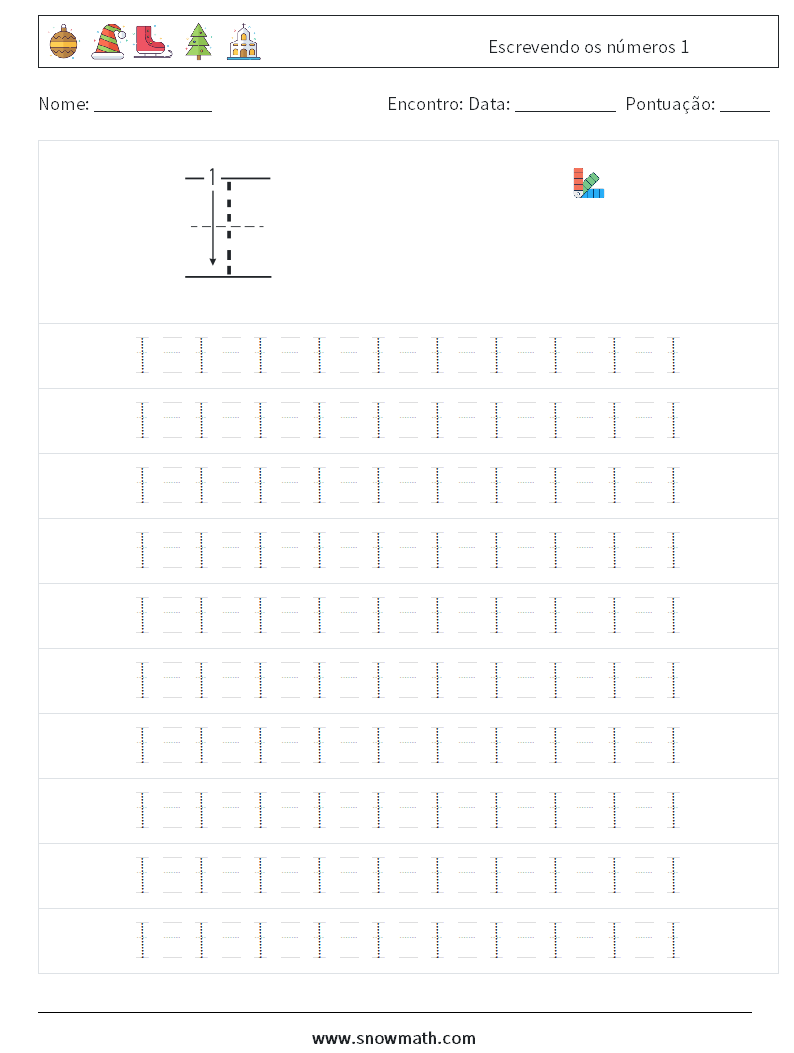 Escrevendo os números 1 planilhas matemáticas 13