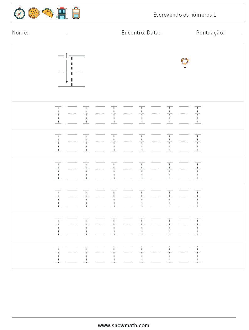 Escrevendo os números 1 planilhas matemáticas 17