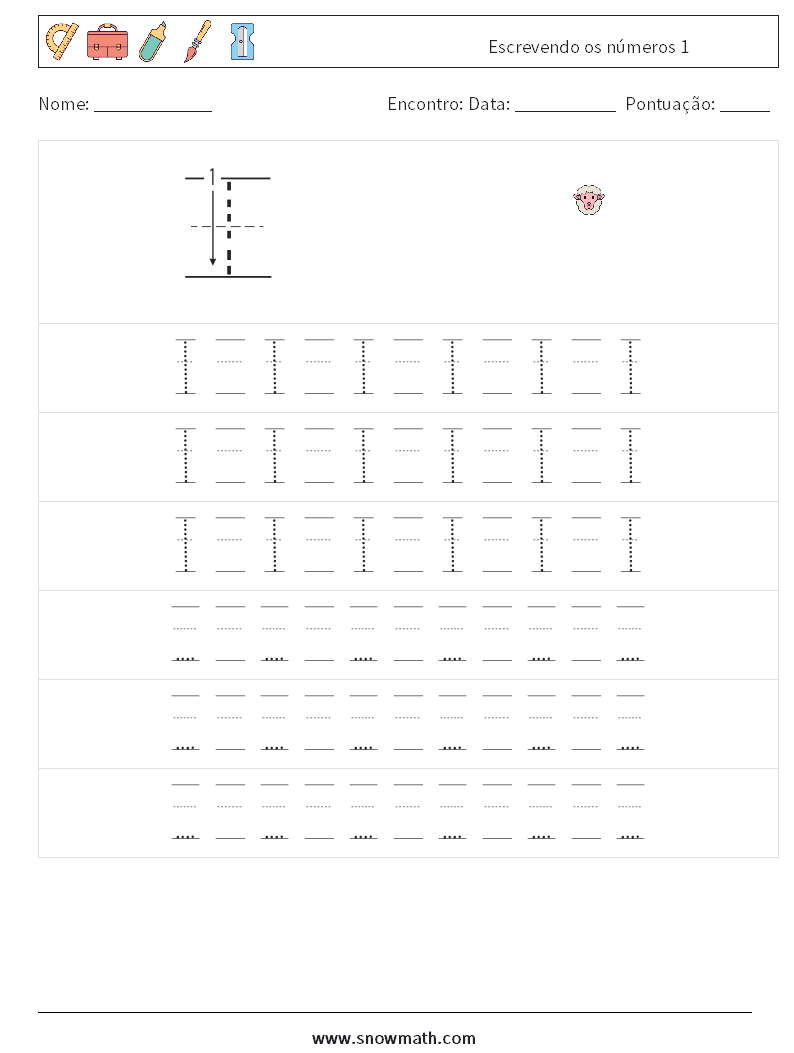 Escrevendo os números 1 planilhas matemáticas 19