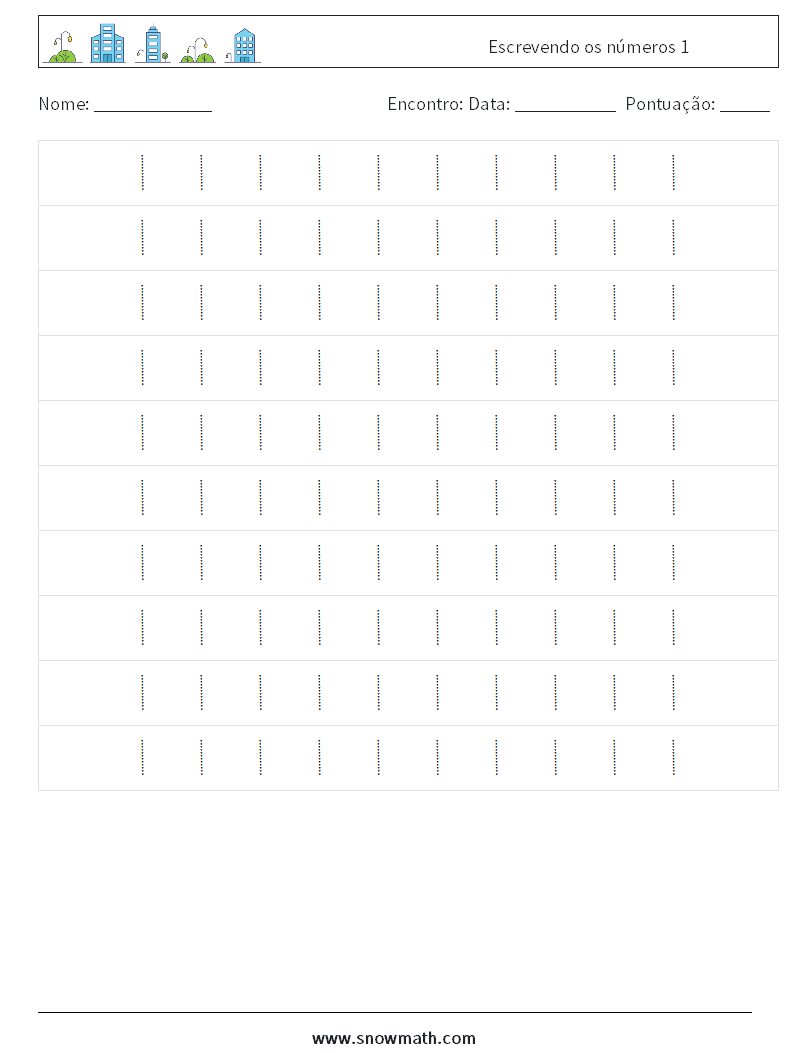 Escrevendo os números 1 planilhas matemáticas 2