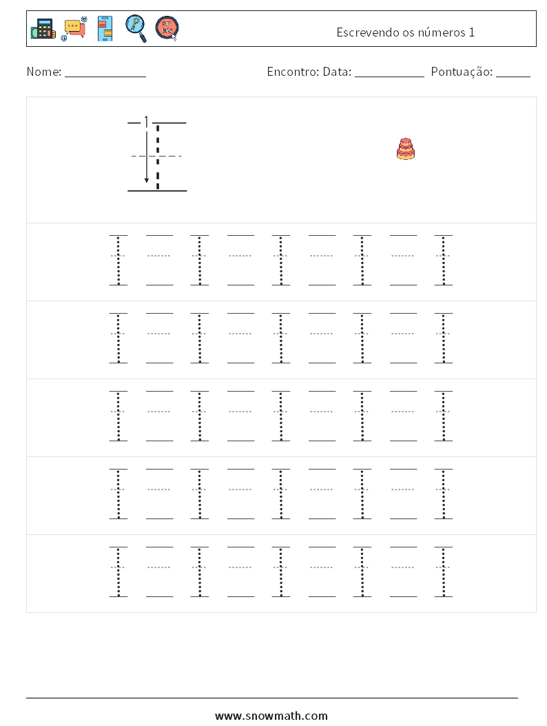 Escrevendo os números 1 planilhas matemáticas 21