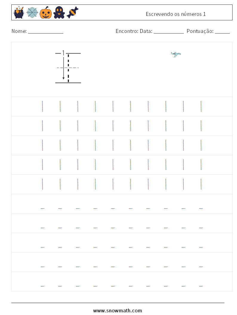 Escrevendo os números 1 planilhas matemáticas 3