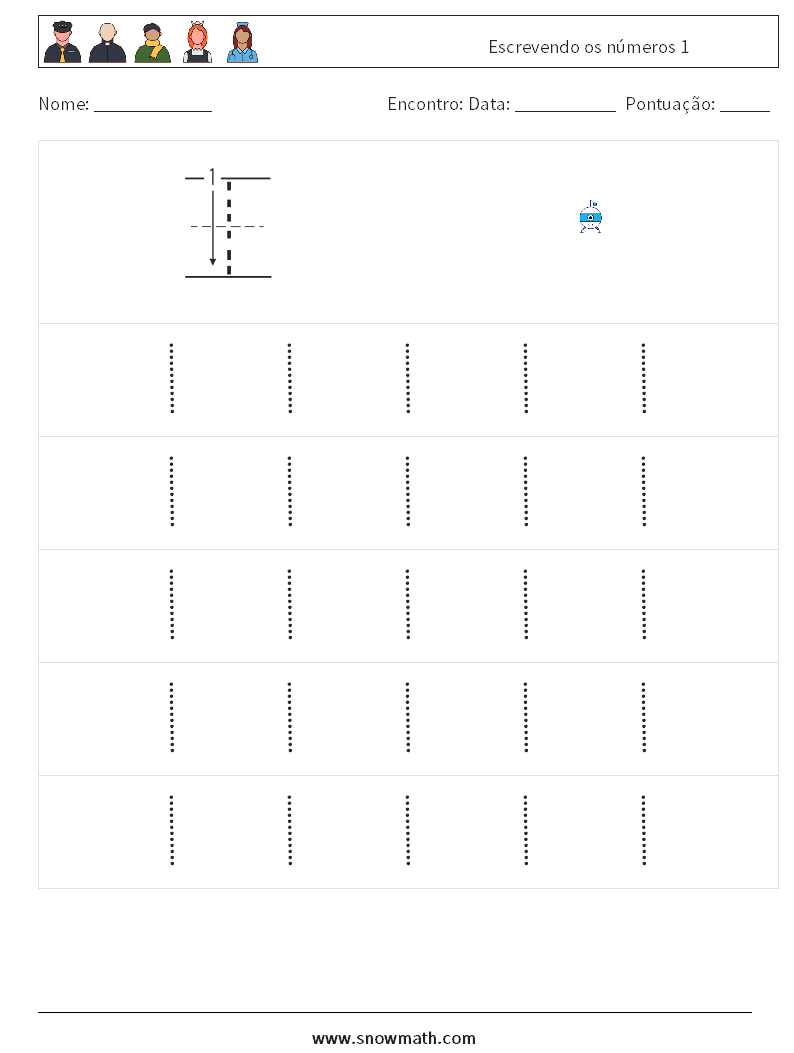 Escrevendo os números 1 planilhas matemáticas 9