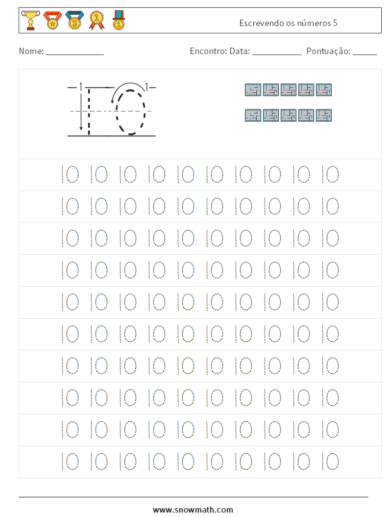 Escrevendo os números 5 planilhas matemáticas 1