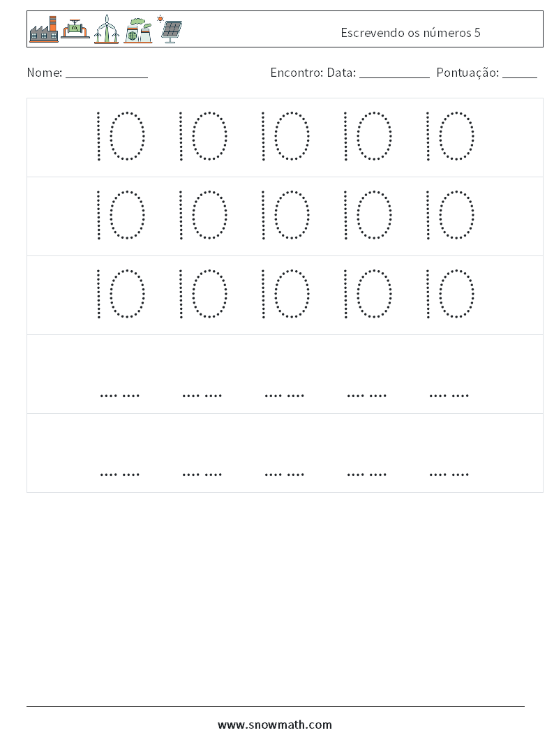 Escrevendo os números 5 planilhas matemáticas 12