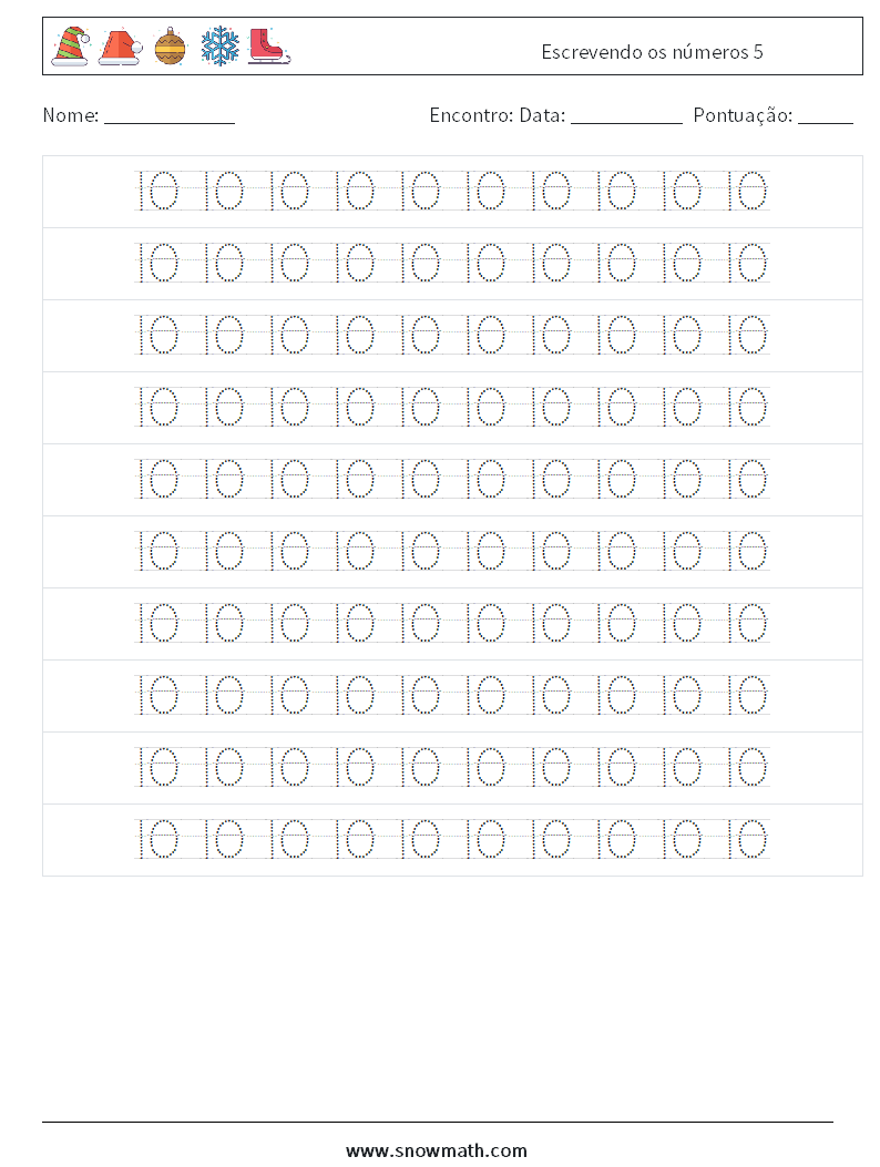 Escrevendo os números 5 planilhas matemáticas 14