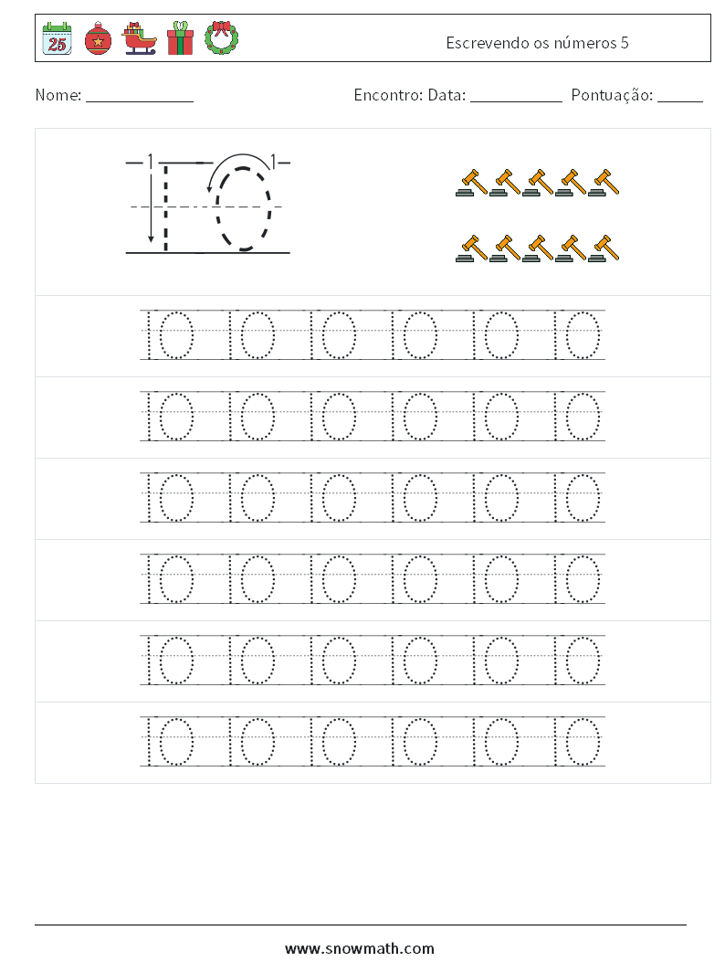 Escrevendo os números 5 planilhas matemáticas 17