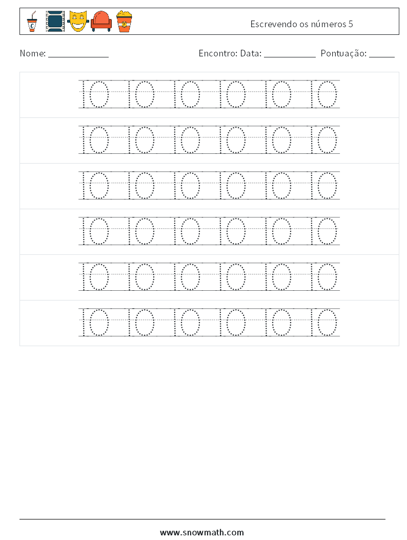 Escrevendo os números 5 planilhas matemáticas 18