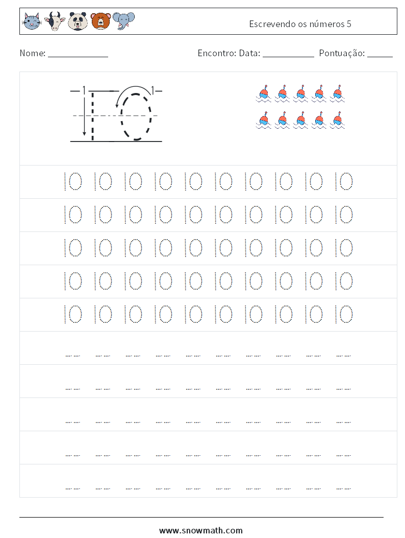 Escrevendo os números 5 planilhas matemáticas 3