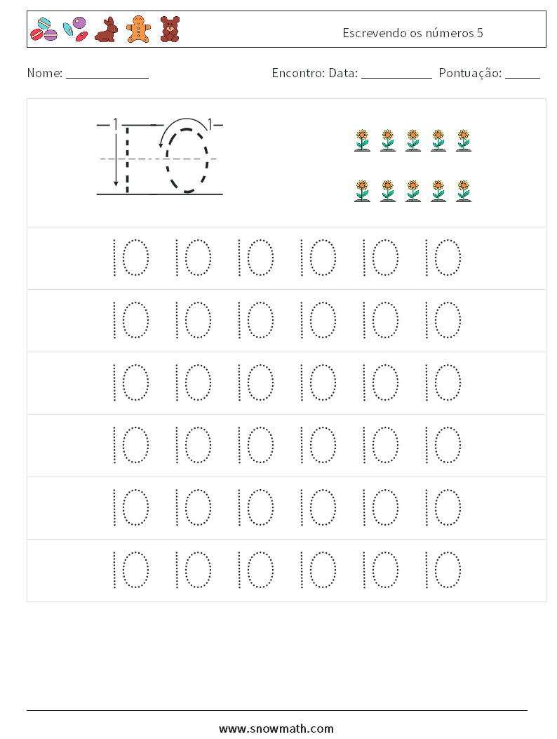 Escrevendo os números 5 planilhas matemáticas 5