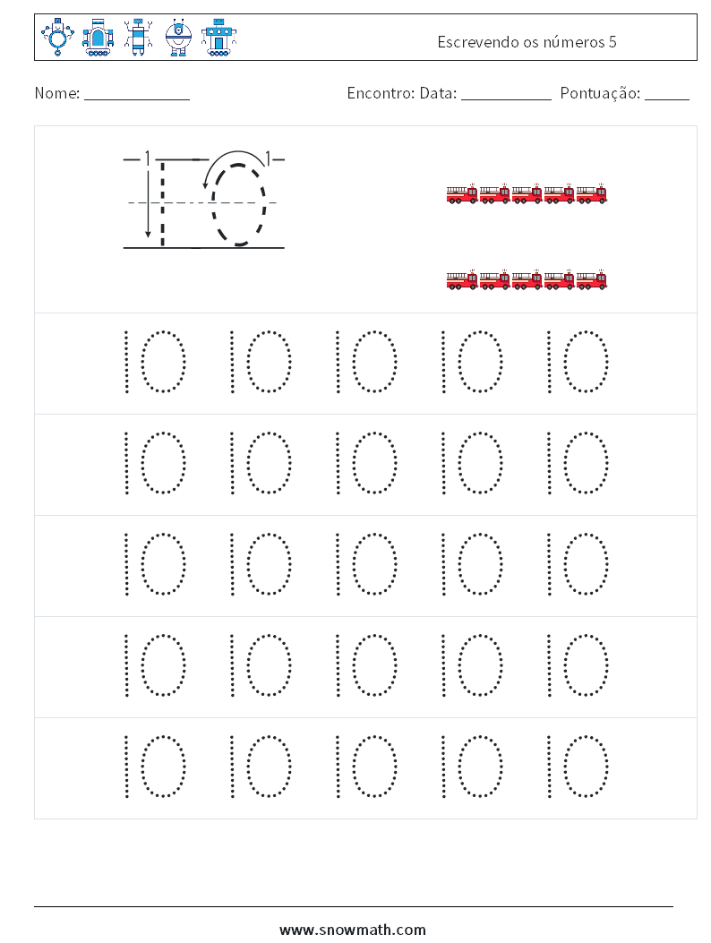 Escrevendo os números 5 planilhas matemáticas 9