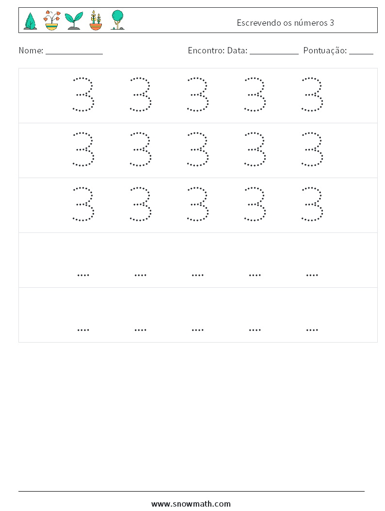 Escrevendo os números 3 planilhas matemáticas 12