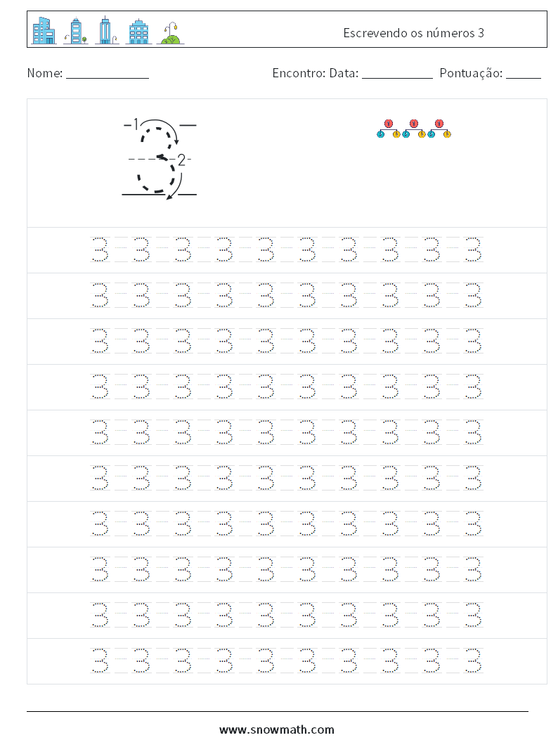 Escrevendo os números 3 planilhas matemáticas 13