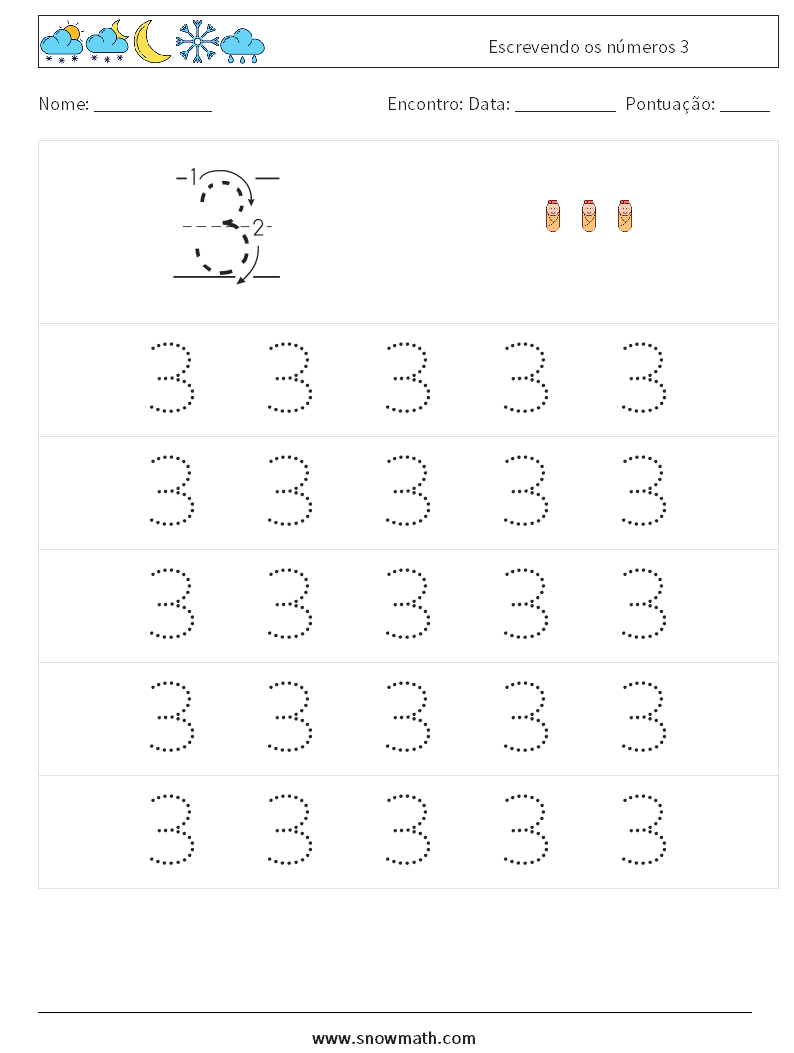 Escrevendo os números 3 planilhas matemáticas 9