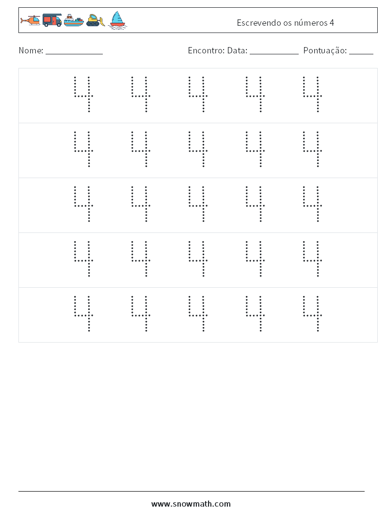 Escrevendo os números 4 planilhas matemáticas 10