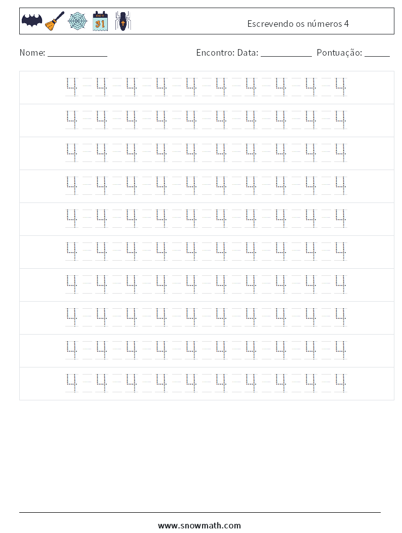 Escrevendo os números 4 planilhas matemáticas 14