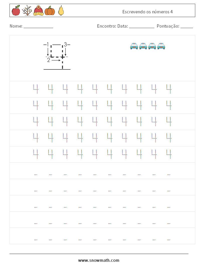 Escrevendo os números 4 planilhas matemáticas 3