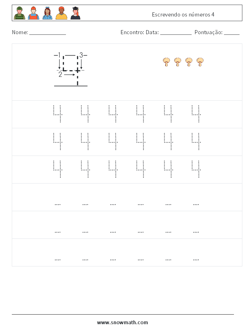 Escrevendo os números 4 planilhas matemáticas 7