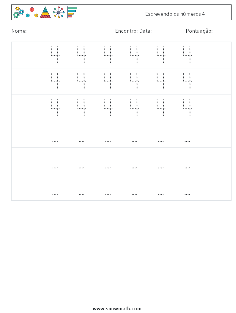 Escrevendo os números 4 planilhas matemáticas 8