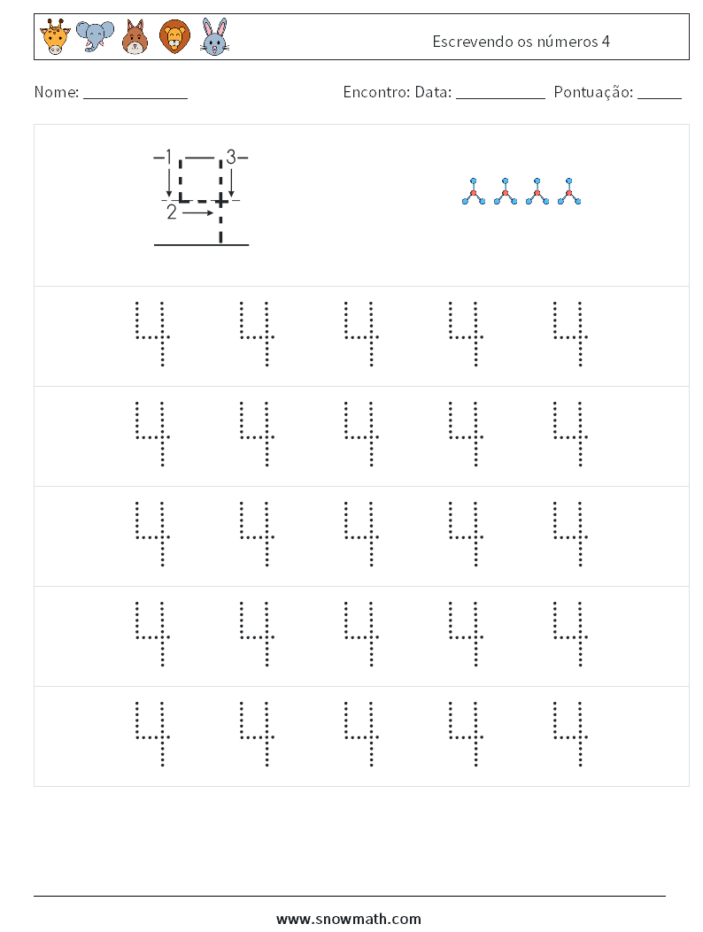 Escrevendo os números 4 planilhas matemáticas 9