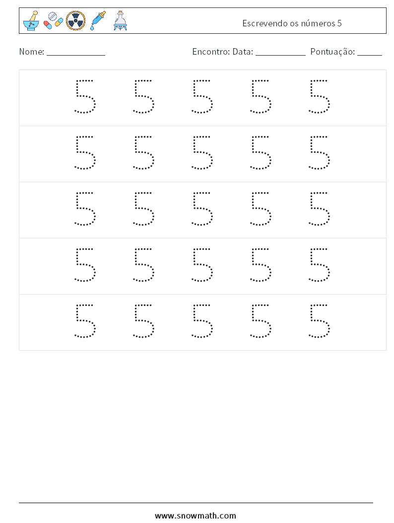 Escrevendo os números 5 planilhas matemáticas 10