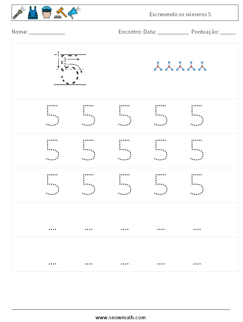 Escrevendo os números 5 planilhas matemáticas 11